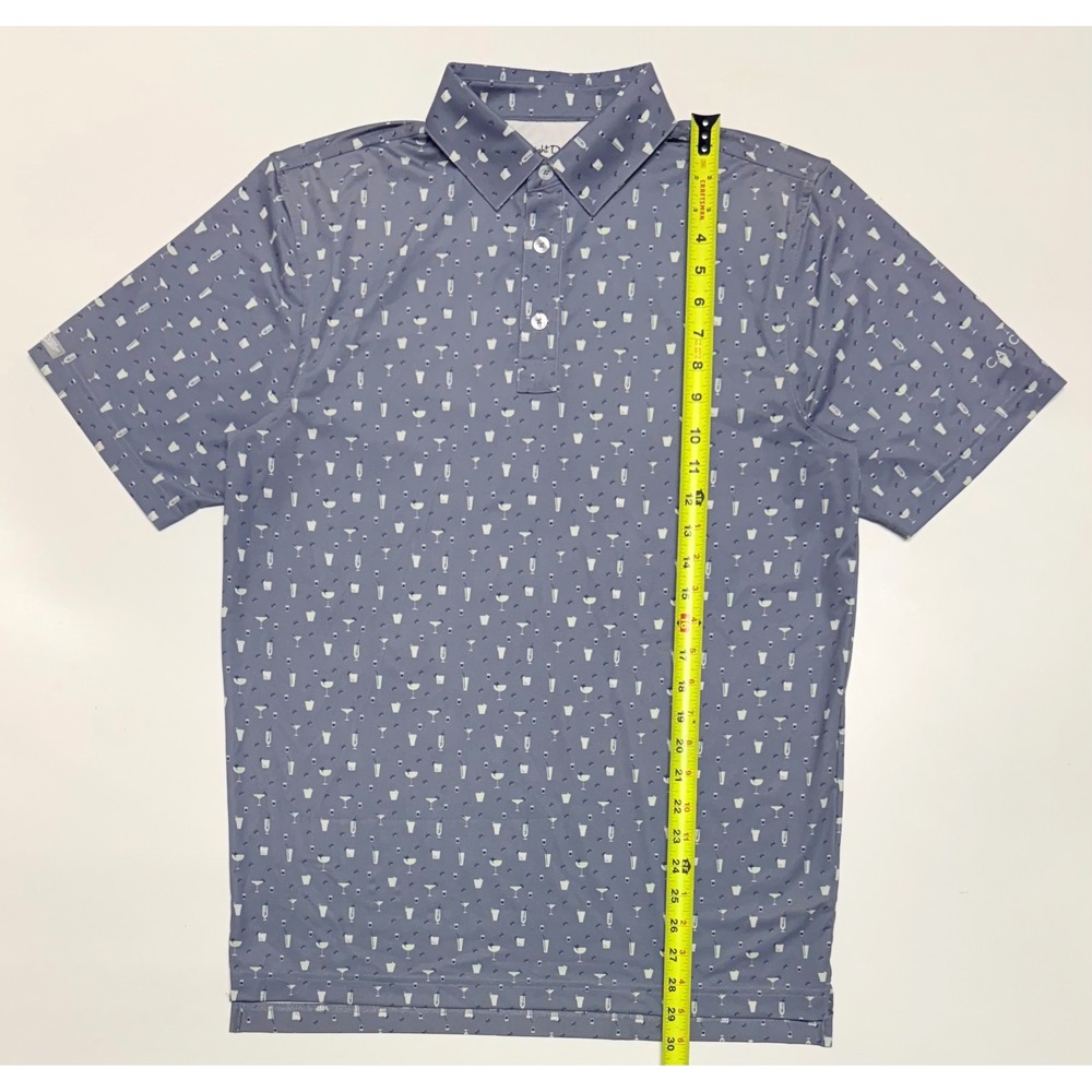 Straight Down Performance Golf Polo Shirt Mens Small Blue Gray Cocktail Print